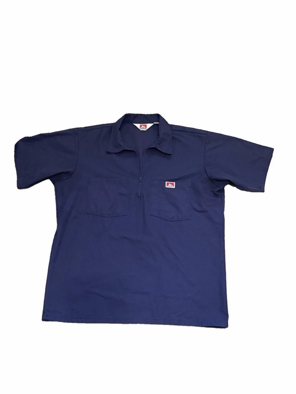 Ben Davis Mens Navy Blue 1/2 Zip Pocket Mechanic Work Utility Heavy Duty Shirt